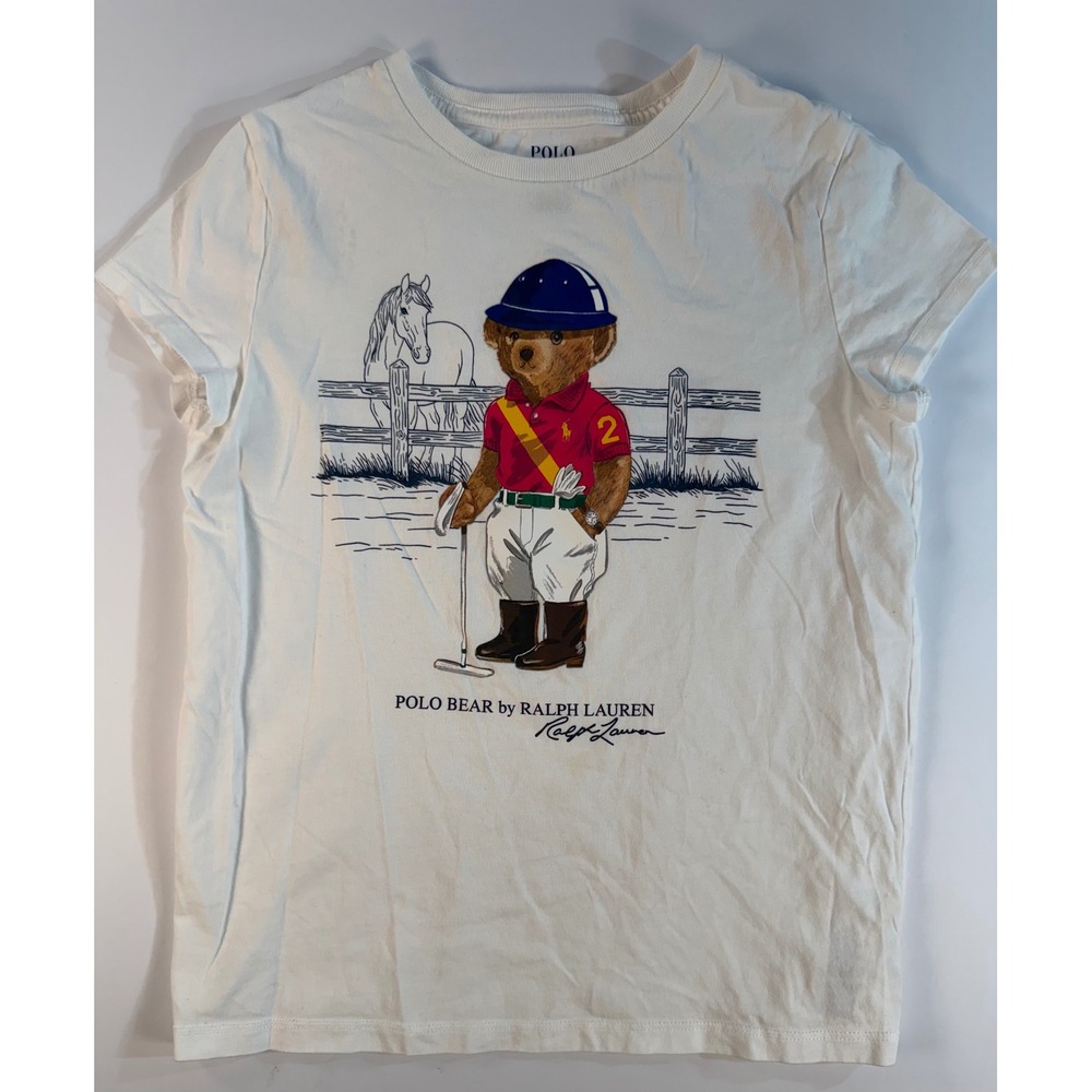 Polo Ralph Lauren Kids Polo Bear T-Shirt White Size M 8-10 Equestrian Graphic